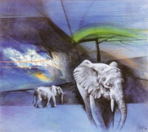 Wz 484 Afrikanische Nacht --- mixed media, Lwd | 80 x 90 cm, 1998 Privatbesitz