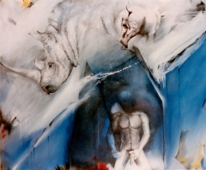Wz 0173 Wie die Nase des Nashorns --- Zeichnung, Lwd | 125 x 150 cm, 1991 Privatbesitz