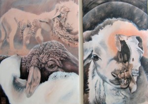 Wz 1003 Agnus Dei --- Zeichnung, Lwd | - Diptychon - 100 x 75 cm und 100 x 60 cm, 2012