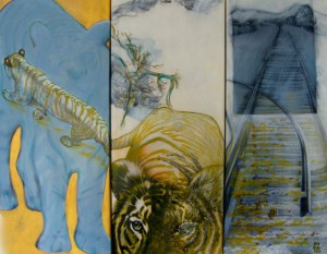 Wz 1041 Testament eines Tigers--- Zeichnung, Lwd | Triptychon-je 100 x40 cm, 2014 
Private Sammlung