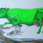 Wz 1042 Kühe brauchen grünes Gras, oder Minna? --- Zeichnung, Lwd | 40 x 50 cm, 2014 Private Sammlung