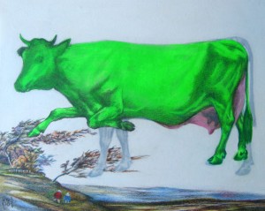 Wz 1042 Kühe brauchen grünes Gras, oder Minna? --- Zeichnung, Lwd | 40 x 50 cm, 2014 Private Sammlung