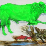 Wz 1047 Stiere brauchen grünes Gras, oder Franz ? --- Zeichnung, Lwd | 40 x 50 cm, 2014 Private Sammlung