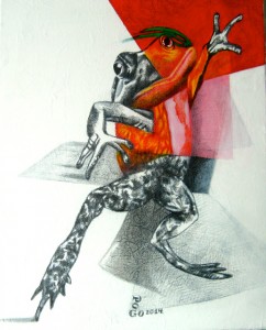 Wz 1048 7.neokubistischer Frosch --- Zeichnung, Lwd | 50 x 40 cm, 2014 Privatbesitz