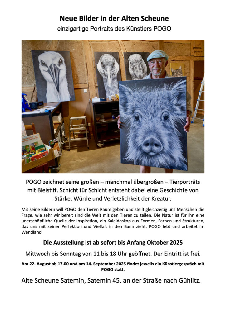 Ausstellung in der Alten Scheune Satemin bis Anfang Oktober - von 11 - 18 Uhr geöffnet